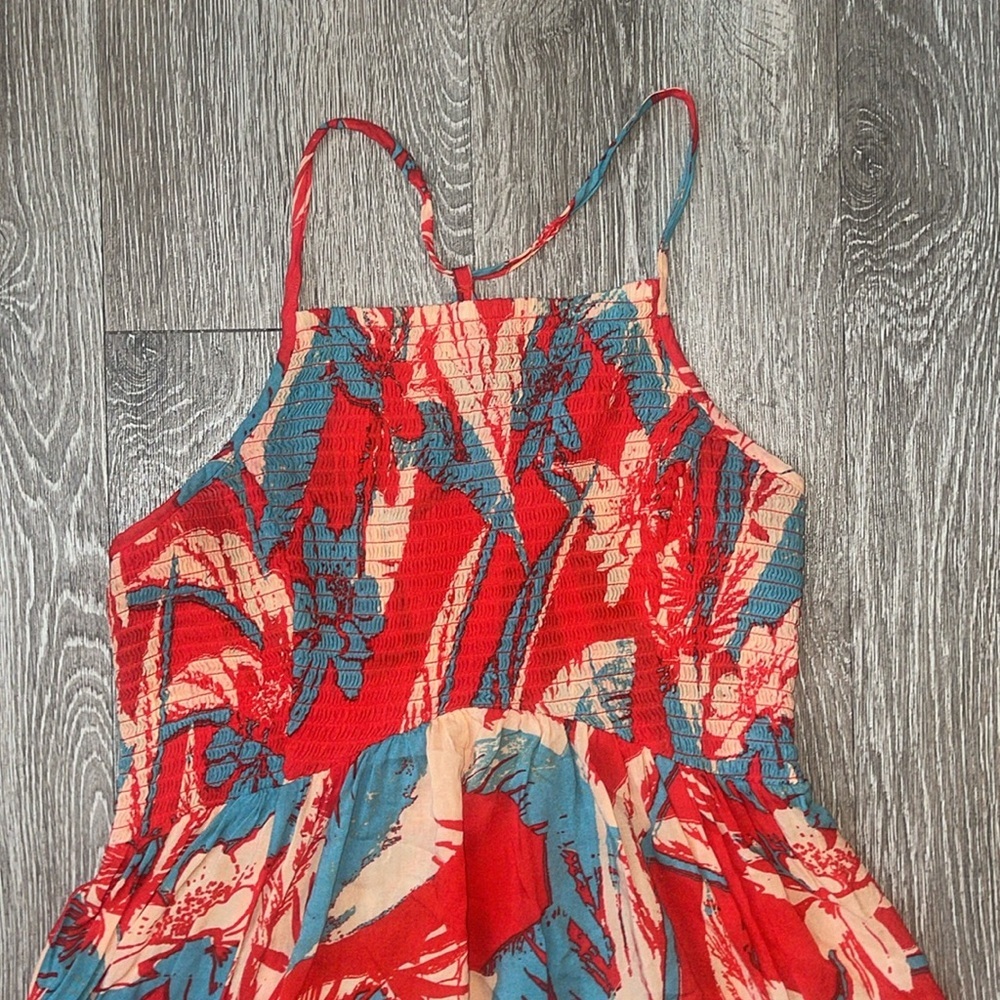 Free People Red Tropical Print Maxi Dress with Blue Accents - Picture 3 of 9